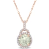 Amour 3 1/4ct Tgw Green Quartz And White Topaz Halo Pendant With Chain In Rose Plated Sterling Silve In Pink