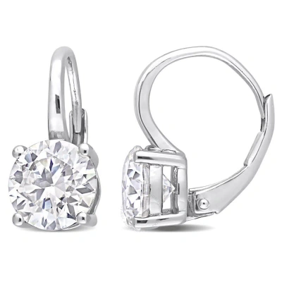Amour 3 1/5 Ct Dew Created Moissanite Solitaire Leverback Earrings In Sterling Silver In White