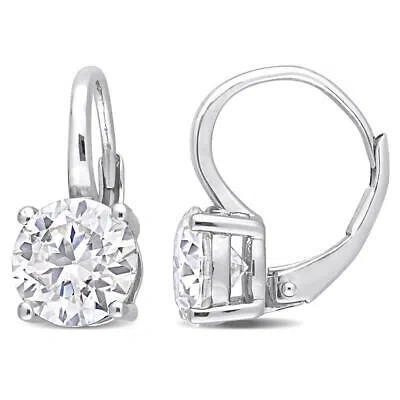 Pre-owned Amour 3 1/5 Ct Dew Created Moissanite Solitaire Leverback Earrings In Sterling In White