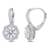 Amour 3 1/6 Ct Dew Created Moissanite Floral Halo Leverback Earrings In Sterling Silver In White