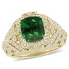 AMOUR AMOUR 3 1/8 CT TGW TSAVORITE AND 3/4 CT TW DIAMOND CLUSTER RING IN 14K YELLOW GOLD
