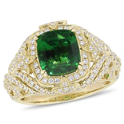 Amour 3 1/8 Ct Tgw Tsavorite And 3/4 Ct Tw Diamond Cluster Ring In 14k Yellow Gold