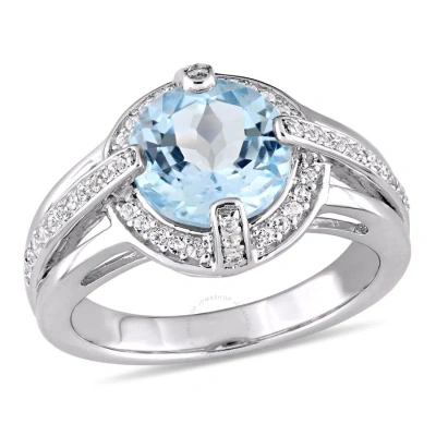 Amour 3 3/4 Ct Tgw Blue And White Topaz Halo Split Shank Ring In Sterling Silver