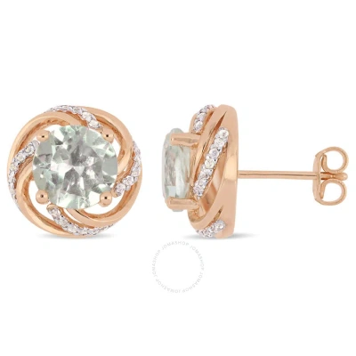 Amour 3 3/4 Ct Tgw Green Amethyst White Topaz Interlaced Swirl Halo Stud Earrings In Rose Plated Ste In Pink