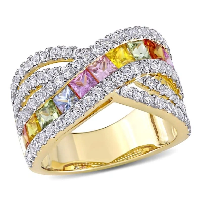 Amour 3 3/4 Ct Tgw Multi-color Sapphire Crisscross Ring In 14k Yellow Gold