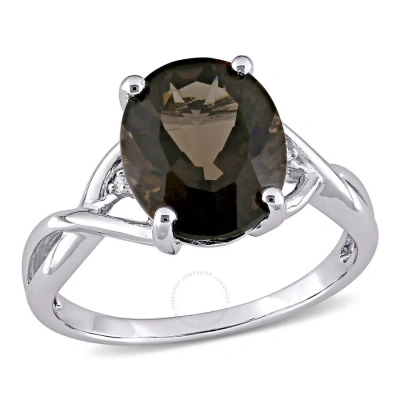 Amour 3 3/4 Ct Tgw Oval Cut Smokey Quartz And Diamond Accent Ring In Sterling Silver In Black