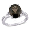 AMOUR AMOUR 3 3/4 CT TGW OVAL CUT SMOKEY QUARTZ AND DIAMOND ACCENT RING IN STERLING SILVER