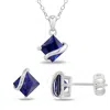 AMOUR AMOUR 3 3/4 CT TGW SQUARE CREATED BLUE SAPPHIRE WAVE PENDANT WITH CHAIN AND STUD EARRINGS 2-PIECE SE