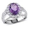 AMOUR AMOUR 3 3/8 CT TGW OVAL CUT AMETHYST AND CREATED WHITE SAPPHIRE HALO RING IN STERLING SILVER