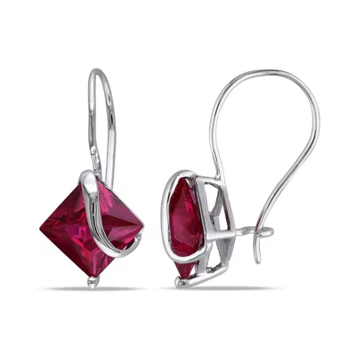 Amour 3 3/8 Ct Tgw Square Cut Created Ruby Earrings In 10k White Gold