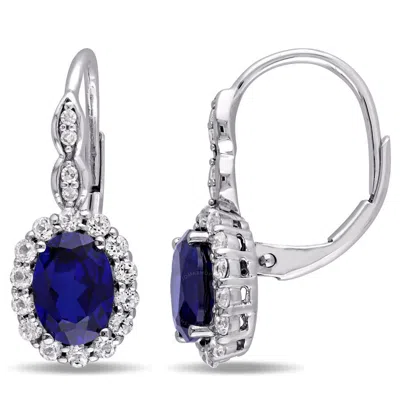 Amour 3 3/8 Oval Shape Created Blue Sapphire In Neutral