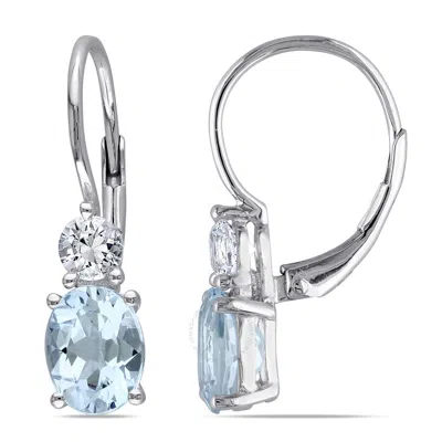 Amour 3 4/5 Ct Tgw Blue Topaz And Created White Sapphire Leverback Earrings In Sterling Silver In Metallic