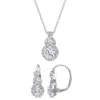 AMOUR AMOUR 3 4/5 CT TGW CREATED WHITE SAPPHIRE HALO 2-PIECE SET OF LEVERBACK EARRINGS AND PENDANT WITH CH