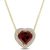 AMOUR AMOUR 3 4/5 CT TGW GARNET AND 1/5 TW DIAMOND HALO HEART NECKLACE WITH CHAIN IN YELLOW PLATED STERLIN