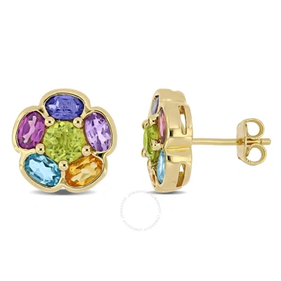 Amour 3 5/8 Ct Tgw Amethyst Swiss-blue Topaz Rhodolite Iolite Citrine Peridot Floral Stud Earrings I In Multi