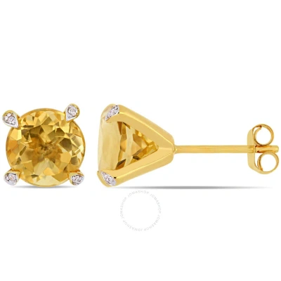 Amour 3 5/8 Ct Tgw Citrine And 1/10 Ct Tw Diamond Martini Stud Earrings In 10k Yellow Gold