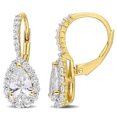 Amour 3 5/8 Ct Tgw Created White Sapphire Teardrop Leverback Earrings In Yellow Plated Sterling Silv