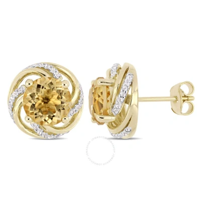Amour 3 7/8 Ct Tgw Citrine And White Topaz Swirl Stud Earrings In Yellow Plated Sterling Silver In Gold