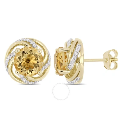Amour 4 Ct Tgw Citrine And White Topaz Swirl Stud Earrings In Yellow Plated Sterling Silver