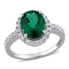 AMOUR AMOUR 3 7/8 CT TGW CREATED EMERALD AND CREATED WHITE SAPPHIRE HALO ENGAGEMENT RING IN 10K WHITE GOLD