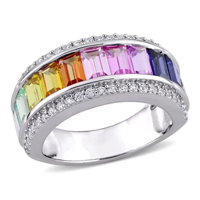 Amour 3 7/8 Ct Tgw Multi-color Created Sapphire Eternity Ring In Sterling Silver In ["white"]