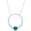 Amour 3 7/8 Ct Tgw Sky Blue Topaz And London Blue Topaz Graduated Open Circle Pendant With Chain In In White