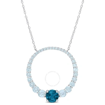 Amour 3 7/8 Ct Tgw Sky Blue Topaz And London Blue Topaz Graduated Open Circle Pendant With Chain In In Metallic