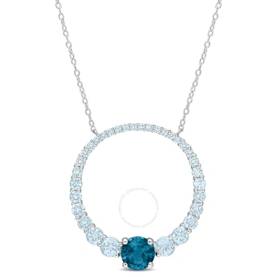 Amour 3 7/8 Ct Tgw Sky Blue Topaz And London Blue Topaz Graduated Open Circle Pendant With Chain In In White