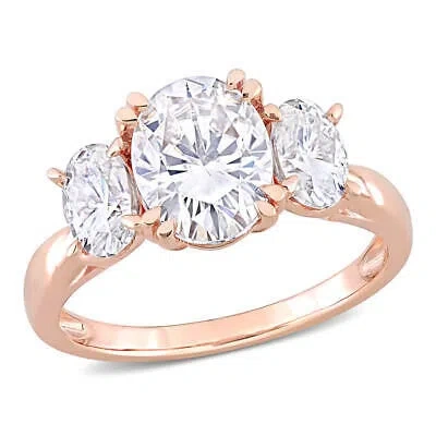 Pre-owned Amour 3 Ct Dew Created Moissanite 3-stone Engagement Ring In 10k Rose Gold