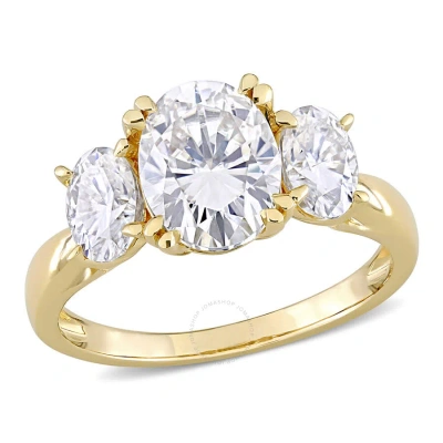 Amour 3 Ct Dew Created Moissanite 3-stoneengagement Ring In 10k Yellow Gold
