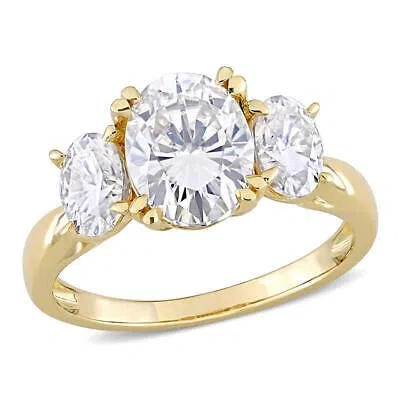 Pre-owned Amour 3 Ct Dew Created Moissanite 3-stoneengagement Ring In 10k Yellow Gold