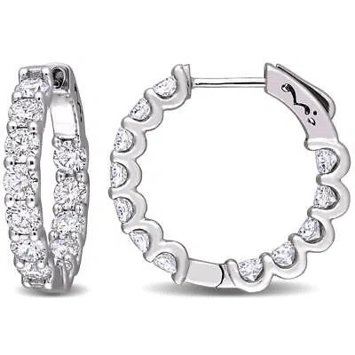 Pre-owned Amour 3 Ct Dew Created Moissanite Beaded Hoop Earrings In 10k White Gold