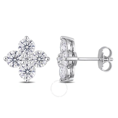 Amour 3 Ct Dew Created Moissanite Floral Stud Earrings In Sterling Silver In White