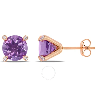 Amour 3 Ct Tgw Amethyst And 1/10 Ct Tw Diamond Martini Stud Earrings In 10k Rose Gold In Purple