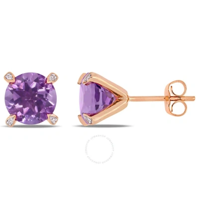 Amour 3 Ct Tgw Amethyst And 1/10 Ct Tw Diamond Martini Stud Earrings In 10k Rose Gold In Pink