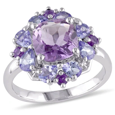 Amour 3 Ct Tgw Amethyst And Tanzanite Floral Cluster Ring In Sterling Silver In White
