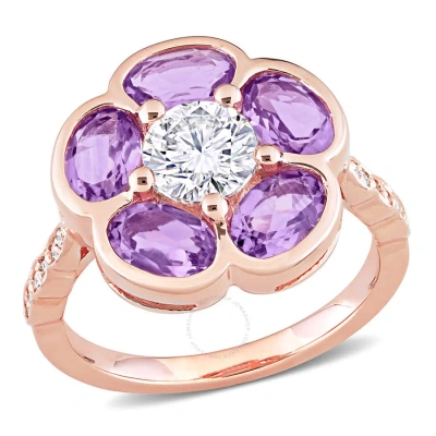 Amour 3 Ct Tgw Amethyst White Topaz And Diamond Accent Flora Ring In Rose Plated Sterling Silver In Purple