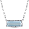 AMOUR AMOUR 3 CT TGW BAGUETTE CUT BLUE TOPAZ AND WHITE SAPPHIRE HALO NECKLACE IN STERLING SILVER