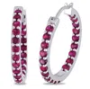 Amour 3 Ct Tgw Created Ruby Inside Outside Hoop Earrings In Sterling Silver In Ruby / Silver
