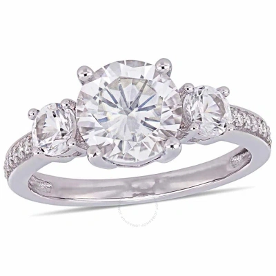Amour 3 Ct Tgw Created White Sapphire And Diamond Three Stone Ring In 10k White Gold In Gold / Gold Tone / White