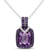 Amour Sterling Silver Cushion Shape Amethyst Pendant Jms003268 In Amethyst / Emerald / Silver / White