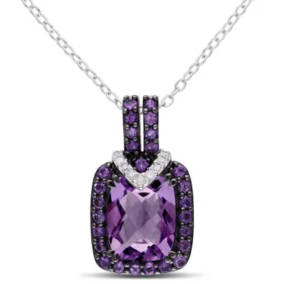 Amour Sterling Silver Cushion Shape Amethyst Pendant Jms003268 In Amethyst / Emerald / Silver / White
