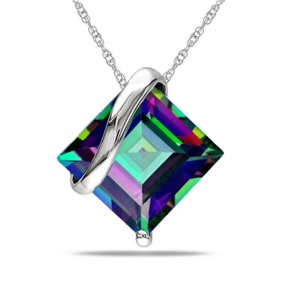 Amour 3 Ct Tgw Exotic Green Topaz Pendant With Chain In 10k White Gold In Black