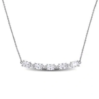 Pre-owned Amour 3 Ct Tgw White Sapphire And 1/7 Ct Tw Diamond Rounded Bar Necklace In 14k