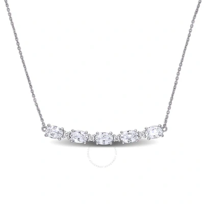 Amour 3 Ct Tgw White Sapphire And 1/7 Ct Tw Diamond Rounded Bar Necklace In 14k White Gold In Metallic