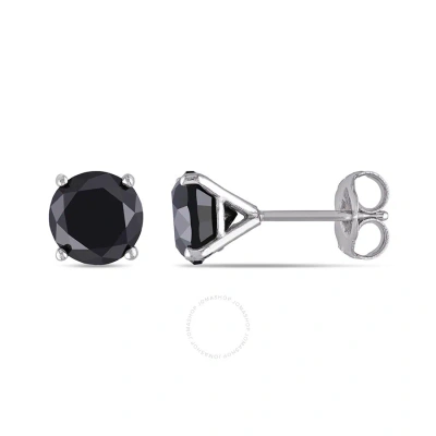 Amour 3 Ct Tw Black Diamond Stud Earrings In 14k White Gold In Metallic