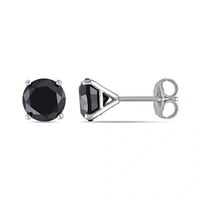 Pre-owned Amour 3 Ct Tw Black Diamond Stud Earrings In 14k White Gold