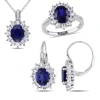 Amour 3-pc Set Of 1/10 Ct Tw Diamond And 16 1/8 Ct Tgw Created Blue And Created White Sapphire Halo In Blue