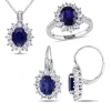 AMOUR AMOUR 3-PC SET OF 1/10 CT TW DIAMOND AND 16 1/8 CT TGW CREATED BLUE AND CREATED WHITE SAPPHIRE HALO 