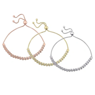 Amour 3 Pc Set Of 3/4 Ct Tw Diamond Bolo Bracelets In White In Rose / Silver / White / Yellow